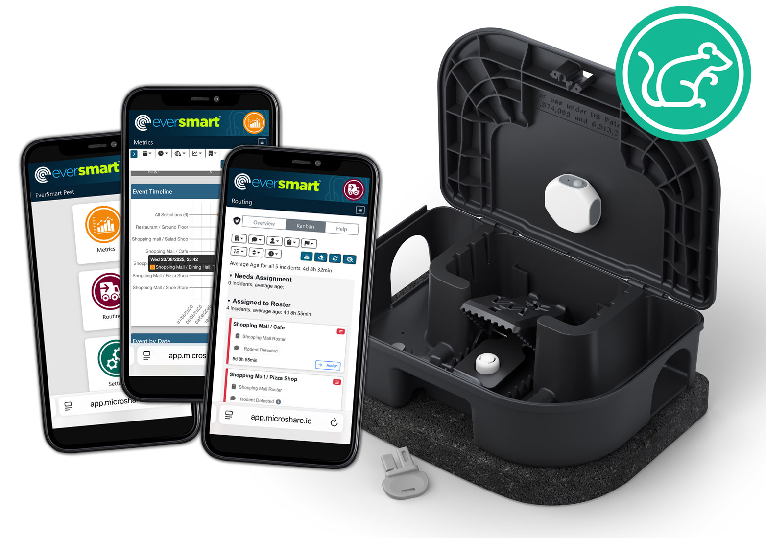 EverSmart Pest bait station and mobile dashboards
