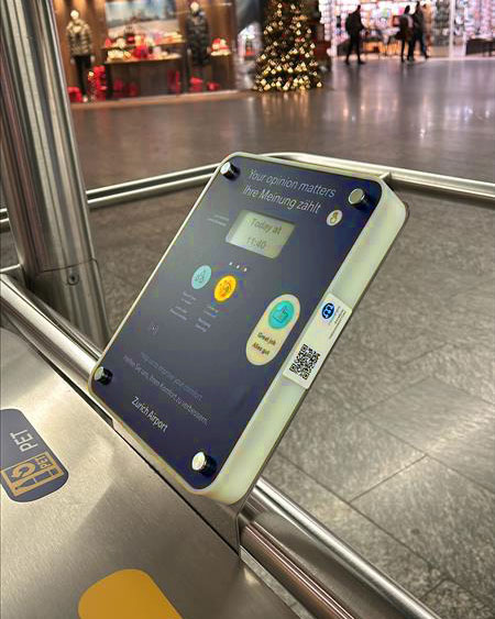 Customer feedback terminal in an airport baggage claim area