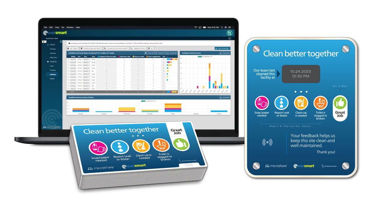 EverSmart Clean feedback panels and dashboard showing Clean better together interface